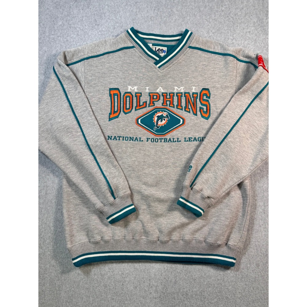 Vintage Lee Sport Miami Dolphins NFL Sweatshirt Gray V-Neck Embroidered Mens M